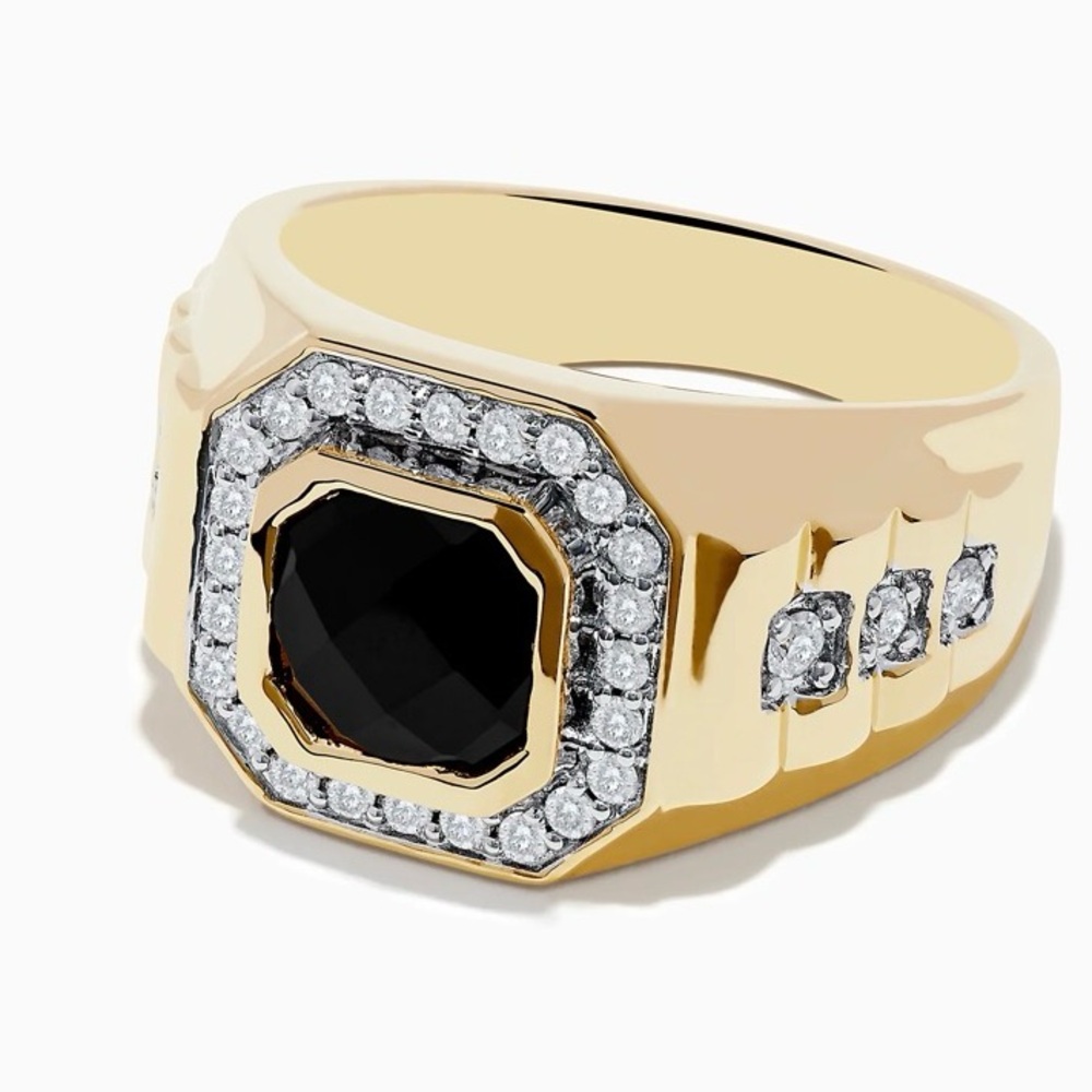 Effy Men's 14K Yellow Gold Onyx and Diamond Ring mens